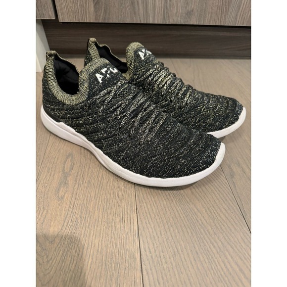 APL TechLoom Wave Black/Gold Metallic Mélange Running Shoe Women's Size 10 - Picture 2 of 9